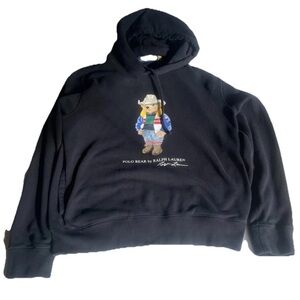 NWT Polo Ralph Lauren Mens Cowboy Ranch Polo Bear Fleece Hoodie Black M Medium